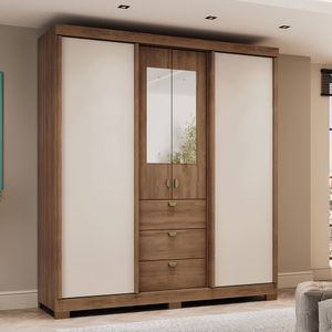 Closet Armario 180Cm 4 Puertas 3 Cajones En Mdp Freijo Con Beige