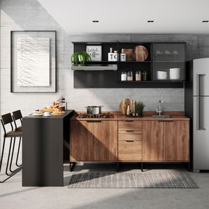 Mueble Superior Multiuso Cocina 200 Cm Mdp 1 Estilo Industrial Negro