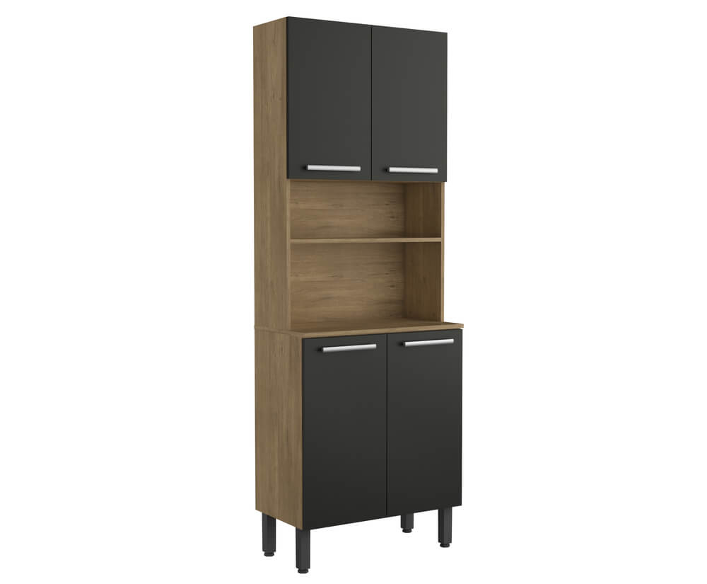 Alacena Despensa De 70 Cm Con Mesón En Mdp Negro-Roble Unico Multicolor