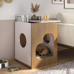 Mesa Auxiliar Para Mascota 60X52Cm En Mdp Roble Con Blanco