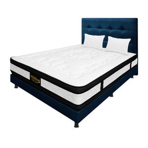 Mega Combo Colchón Semidoble Híbrido Resortado Azul 120Cm X 190Cm