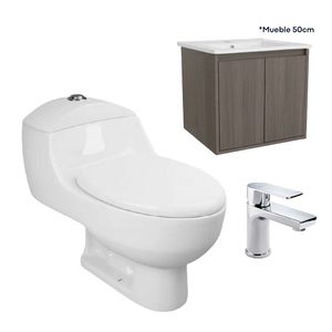Combo Sanitario One Piece Capri Blanco Mueble Amelie 50 Ulmo Y Griferia Squadra