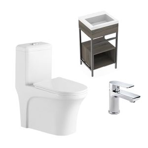 Combo Sanitario One Piece Yang Blanco Mueble Godoi Piso Cubo Y Griferia Squadra