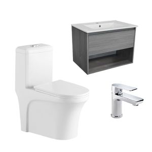 Combo Sanitario One Piece Yang Blanco Mueble Zoe 70 Ulmo Y Griferia Squadra