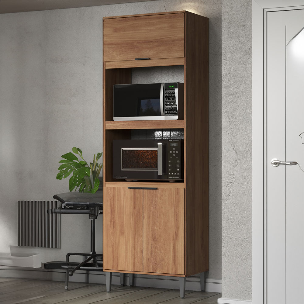 Alacena Despensa Porta Microondas 70Cm En Mdp 15Mm 3 Puertas Freijo Unico Café