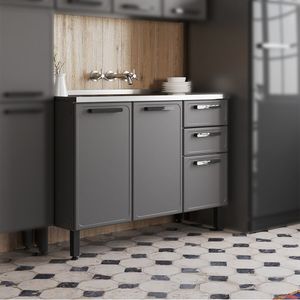 Mueble Inferior de cocina en acero 120 cm con Lavaplatos Central