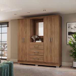 Closet Armario 160Cm 4 Puertas 3 Cajones En Mdp Freijo Con Beige