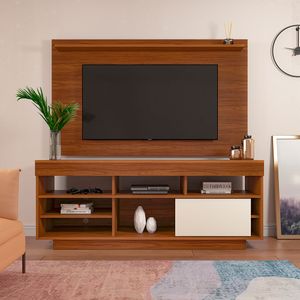 Mueble Para Tv 55" Con Panel En Mdp Incluye Soporte Cedro Con Blanco