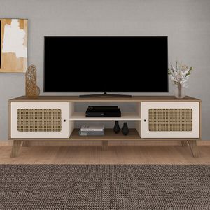 Mueble Tv 75" En Mdp Incluye Soporte Charlotte Roble Con Blanco