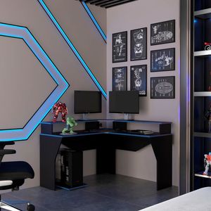 Escritorio Gamer Guma 88cm x 127cm x 127cm RTA Wengue Azul