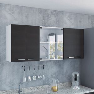 Gabinete Superior Cocina 150 Vidrio Rta Blanco-Wengue GLW 1460