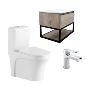 Combo Sanitario One Piece Yang Blanco Mueble Melé 70 Lenga Y Griferia Squadra